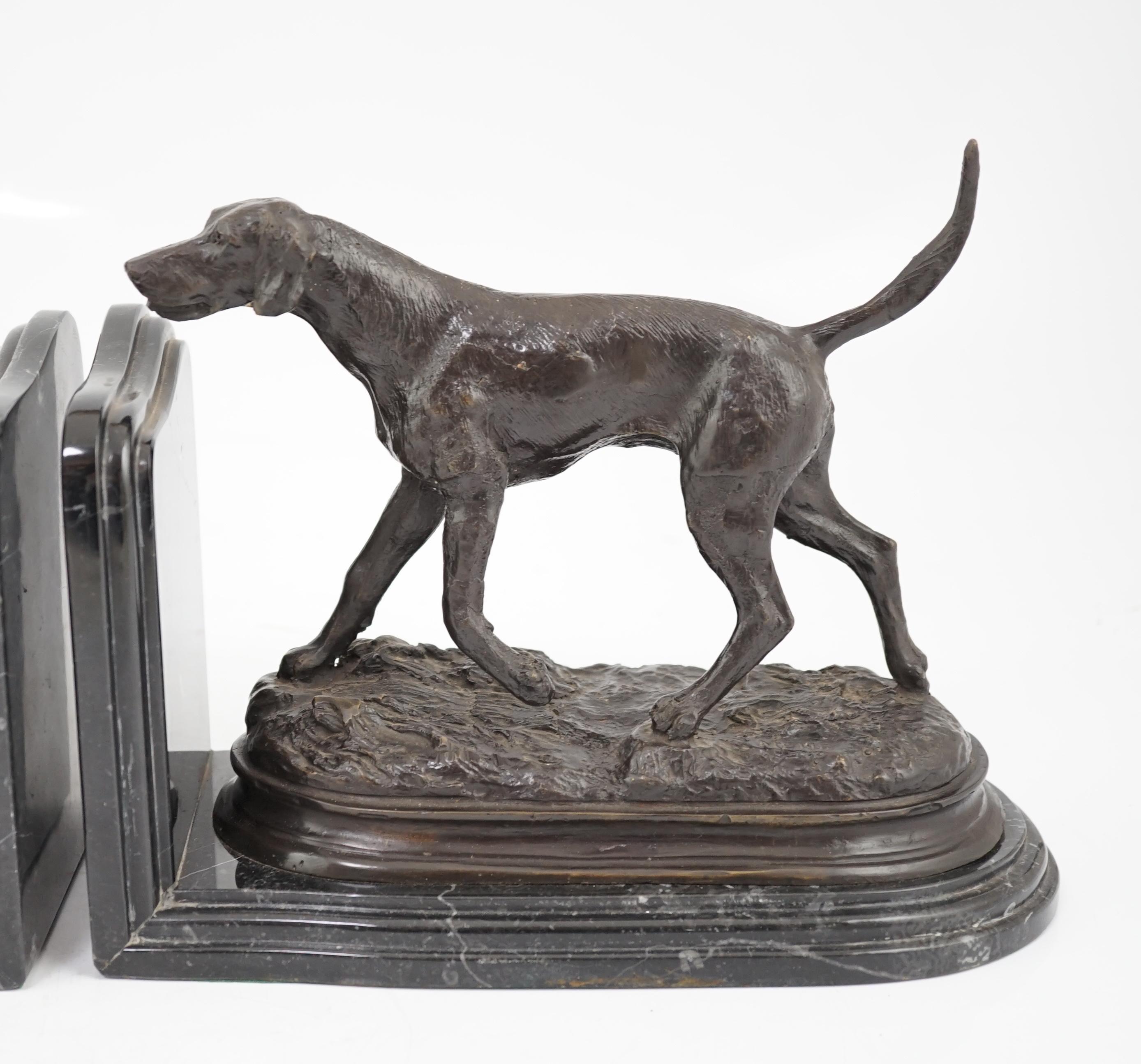 After Pierre-Jules Mêne (1810-1879), a pair of bronze models of hunting hounds